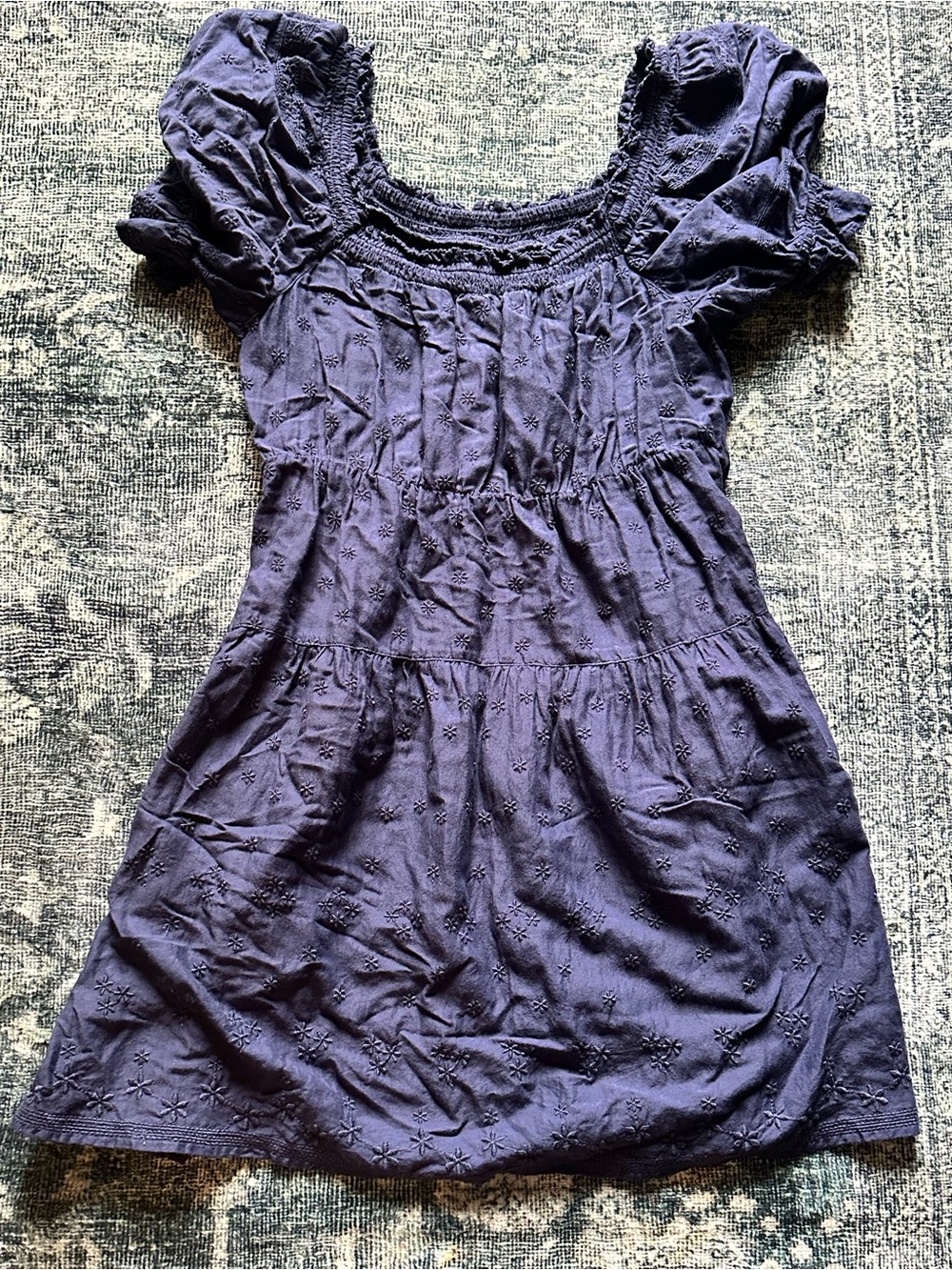 Old Navy Navy Embroidered Midi Dress